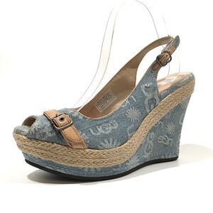 UGG NOELLA WEDGE PEEP TOE PLATFORMS -LIGHT BLUE DENIM -WOMEN US 9 -NEW